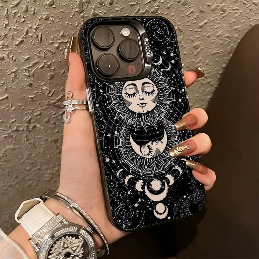 Sun M-moons Stars Signs Phone Case For iPhone 17,16,15,14,13,12,11 Plus,Pro Max,XS,Colorful Silver Black Cover