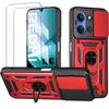 Case for Xiaomi Redmi 15C 4G/5G - with Ring and Sliding Camera Cover - Red - 2 Tempered Glasses