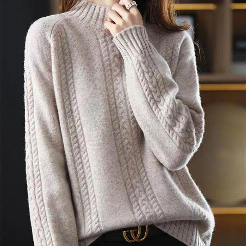 Solid Color Simple Fashion Versatile Knitted Bottoming Shirt Women's Autumn and Winter New Semi-turtleneck Pullover Sweater with Thick Top