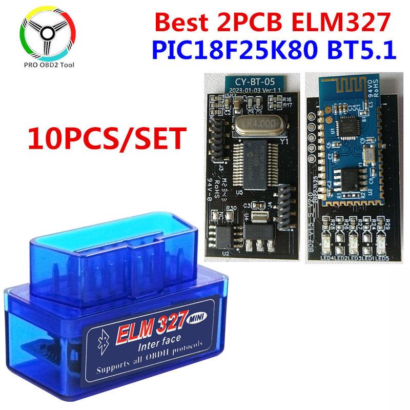 10pcs Double PCB Mini ELM327 V1.5 Bluetooth 5.1 Car Disgnostic Scanner OBD2 V1.5 PIC18F25K80 for Android Supports OBD2 Protocol