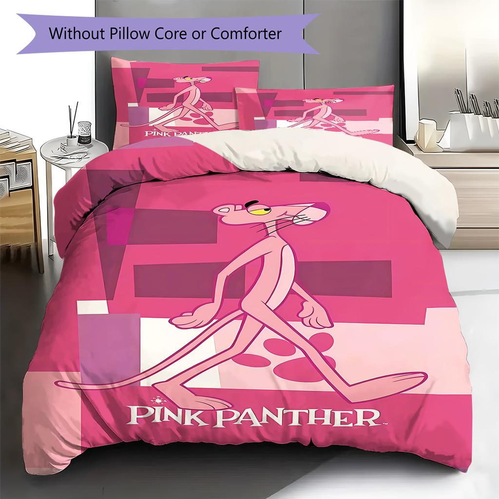 Pink Panther Pattern Bedding Quilt Set Quilt Cover Pillowcase Home Decoration Birthday Gift (1 * duvet cover + 2 * pillowcase, without core)