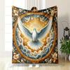 A Radiant Dove with Spread Wings Surrounded by Clouds, Flowers, and Light. for All Seasons Blanket Lunch Break Throw Gift
