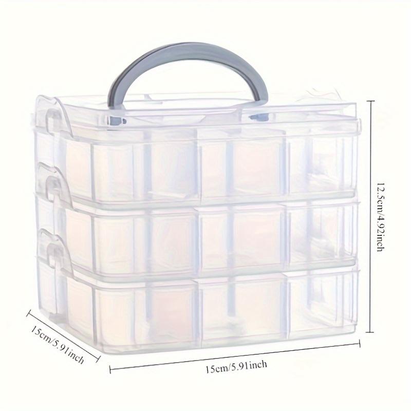 3-Tier Stackable Organizer Box with 18 Compartments - Transparent Plastic Storage for Crafts, Toys, Jewelry & Supplies - Durable, Portable with Handle