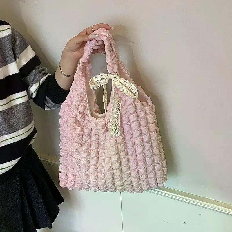 Female Large Capacity Handbag, Polyster Shoulder Bag with Cloud Pleats.