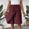 Women's Fashion Pants And Skirts Solid Color Elastic Waist Pocket Casual Shorts