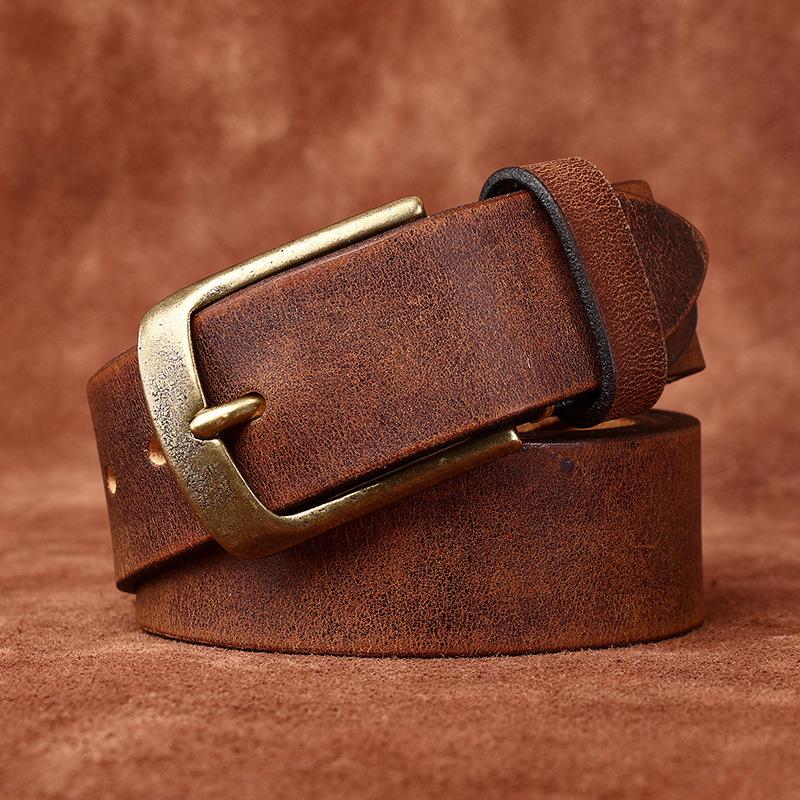 Belt Men's Washed-out Vintage Distressed Frosted Genuine Cattlehide Leather Surface Retro Simple All-Match Casual Jeans Belt