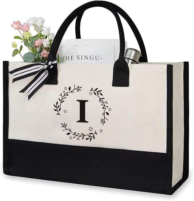 Custom Lace Initial Canvas Tote Bag