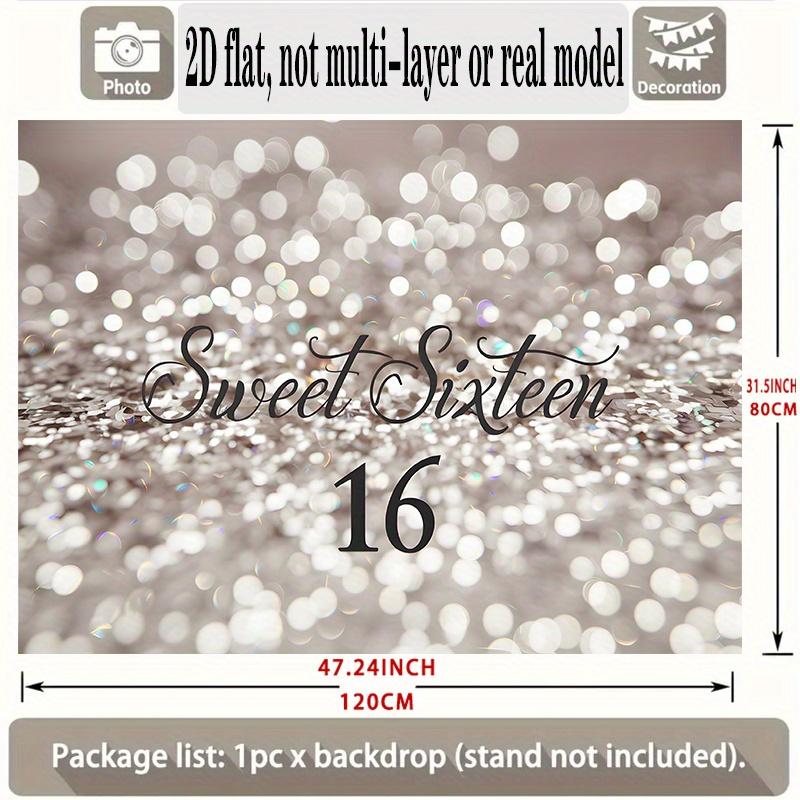 Sweet Sixteen Birthday Banner, Silver White Sparkle Backdrop Wall Decor for Party