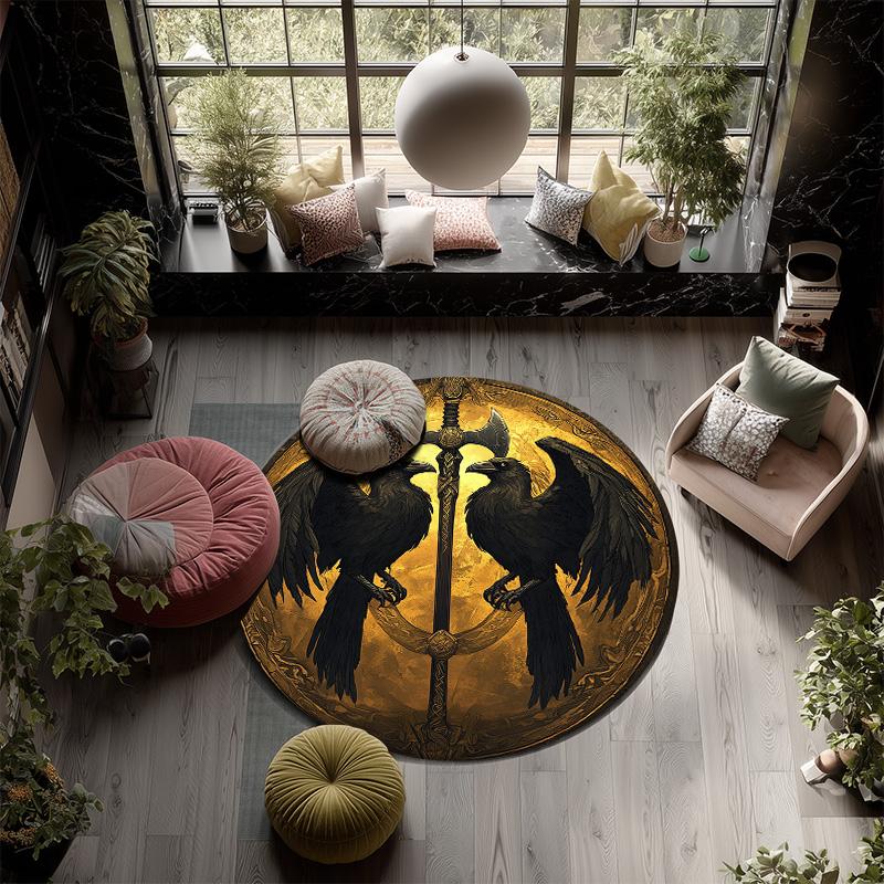 Crow,Round Area Rug,Carpet Rug for Living Room Bedroom Sofa Playroom Decor,Non-slip Floor Mat