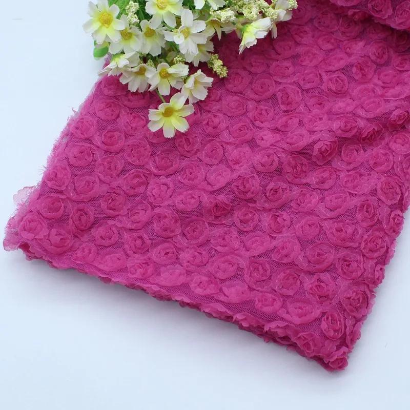 Encrypted Seven-Color Embroidered Silk Georgette Fabric Hollow Out Rose Peony Flower Wedding Dress Mesh Embroidery Material