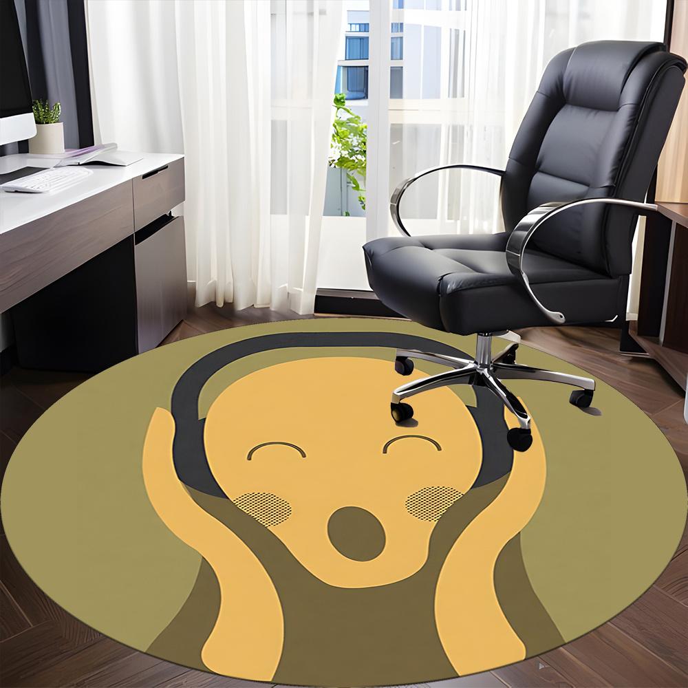 1pc Abstract Expression of Surprise Office Round Area Rug, Indoor Mat Suitable ForOffice, Under Office Chairs Bedroom Living Room Home Decor Room Deco