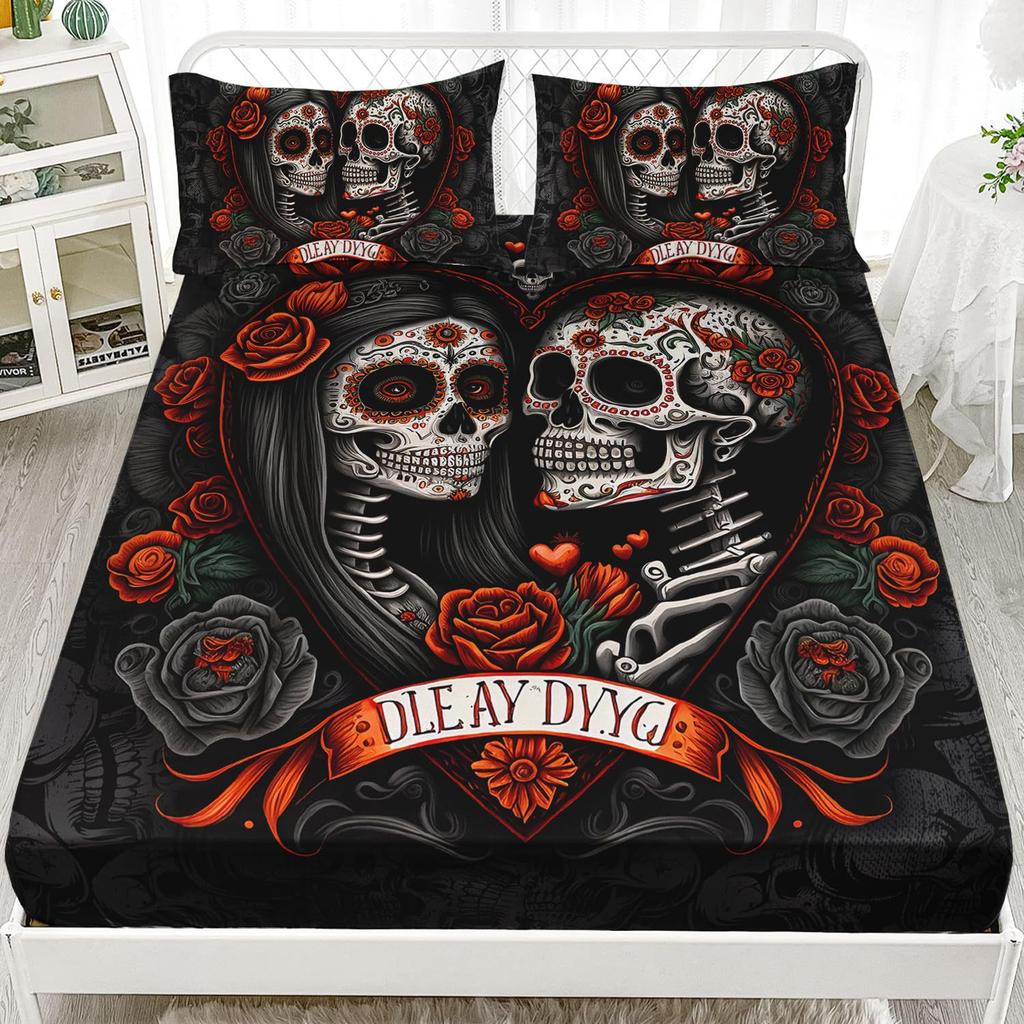 Halloween Skull Personality Pattern Sheet Three-Piece Digital Printing Bedding Set Children Adult