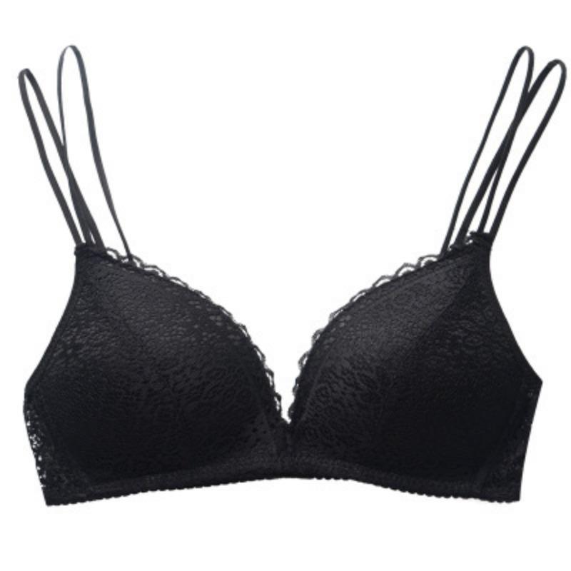 Lace Triangle Cup Wireless Bra With Thin Straps S чёрный