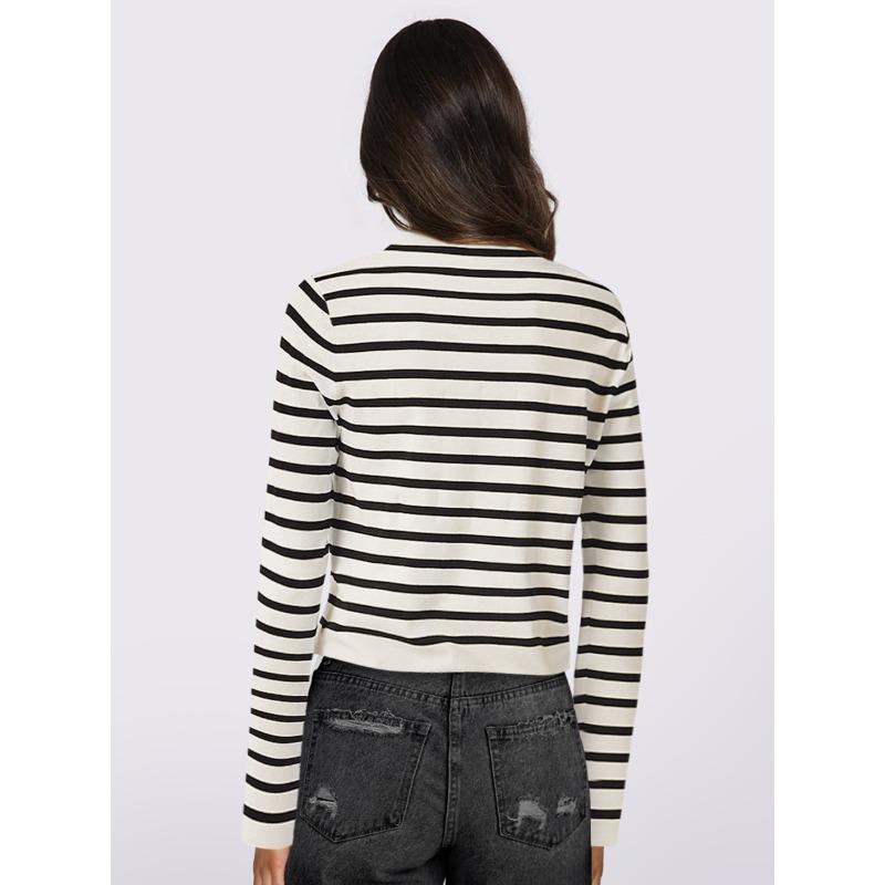 Damen Herbst und Winter Bequemes Lässiges Langarm Gestreiftes Pendler-Oberteil