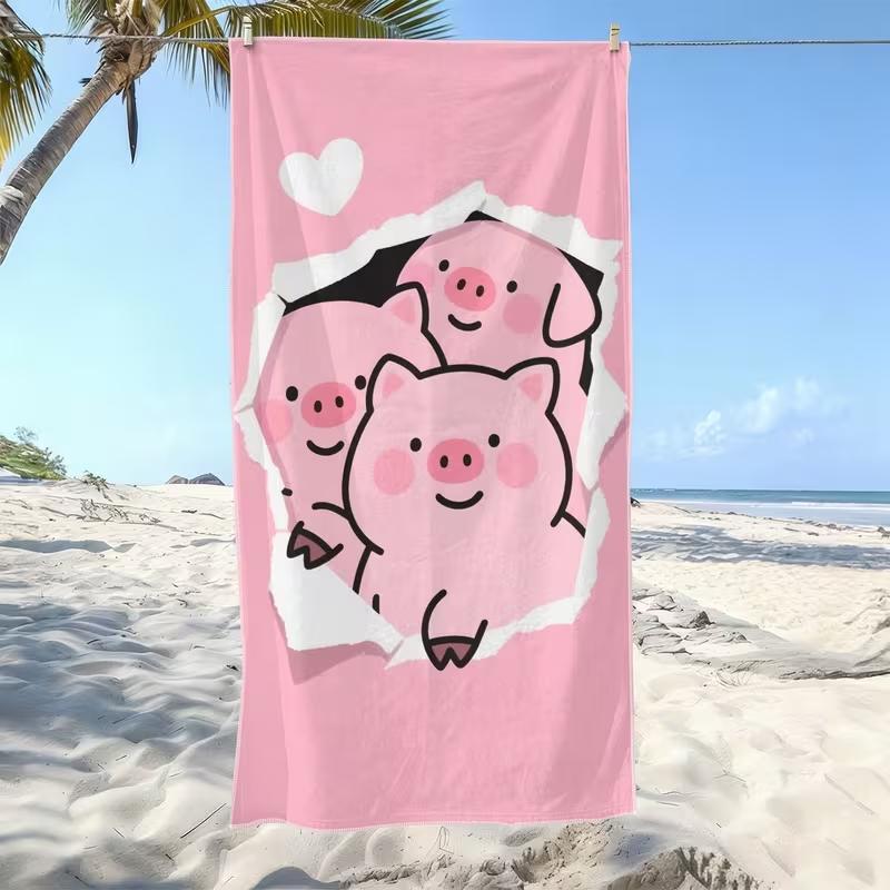 Cute Pink Pig Print Beach Towel Cartoon Animal Quick Dry Soft Absorbent Towel for Summer Beach Pool