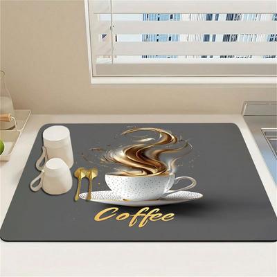 1Pcs Rubber Drying Mat With Golden Coffee For Coffee Shop Restaurant Kitchen Carpet Tableware Durable Diatom Mud Table Mat Pet
