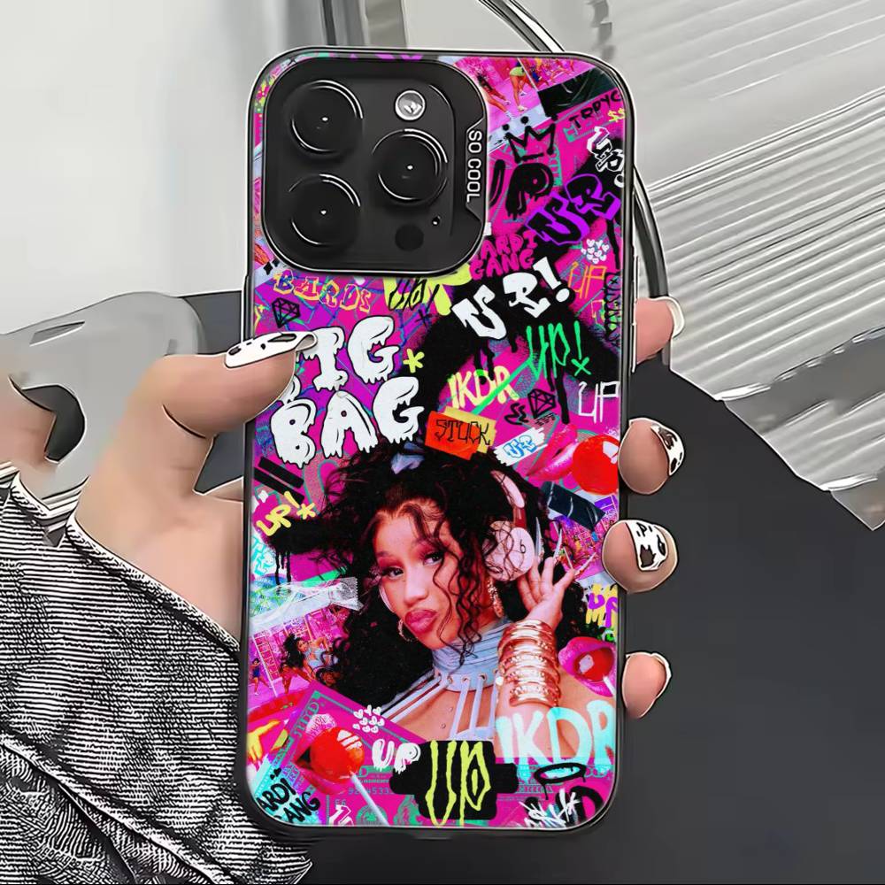 Hip Hop C-Cardi B Handyhülle Für iPhone 17,16,15,14,13,12,11 Plus,Pro Max,XS,Bunte Silberne Schwarze Hülle