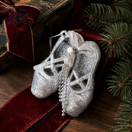 Atmosphere Creating Holiday Ornaments Glitter Ballet Shoes Christmas Ornament, Plastic Dancing Tree Hanging Home Party Decoration with Bow