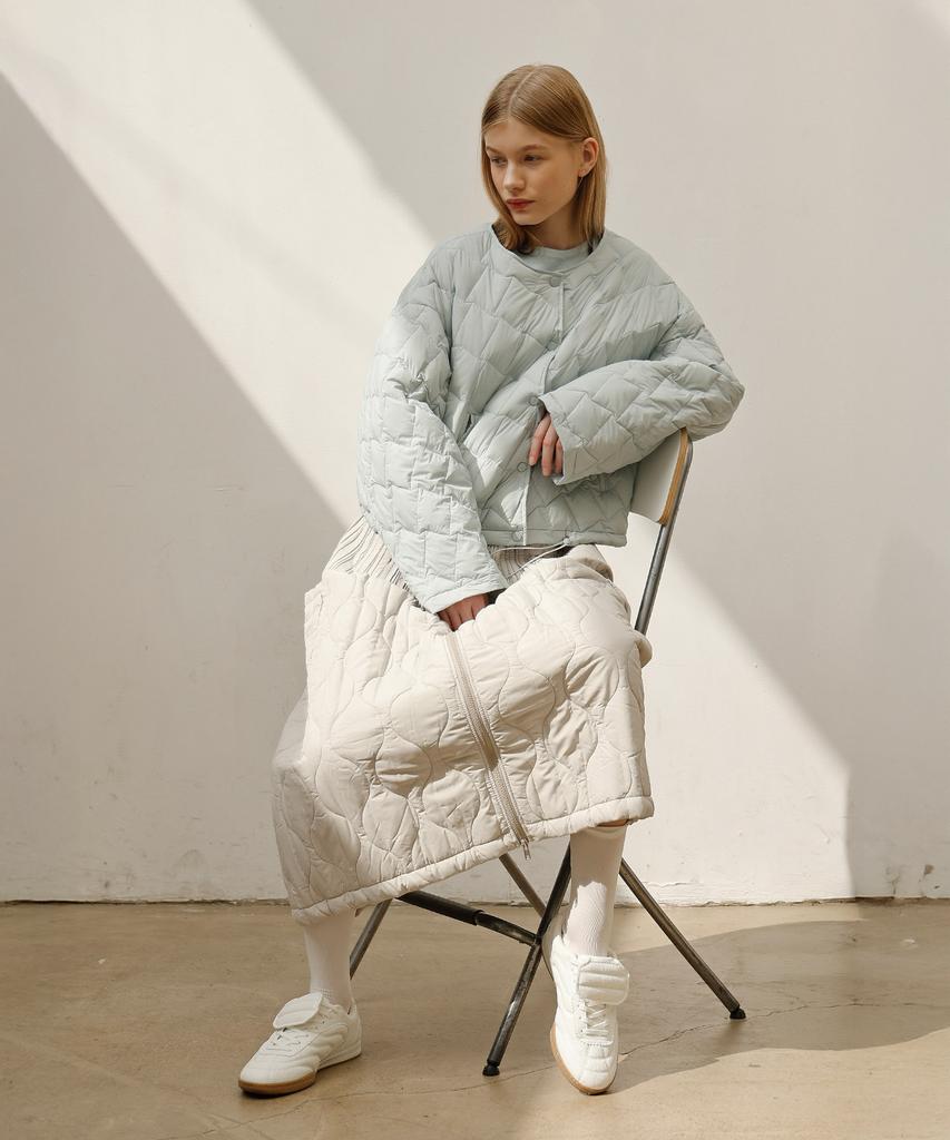 Waiowai Zip-Up Quilted Long Pleated Padded Skirt_Beige