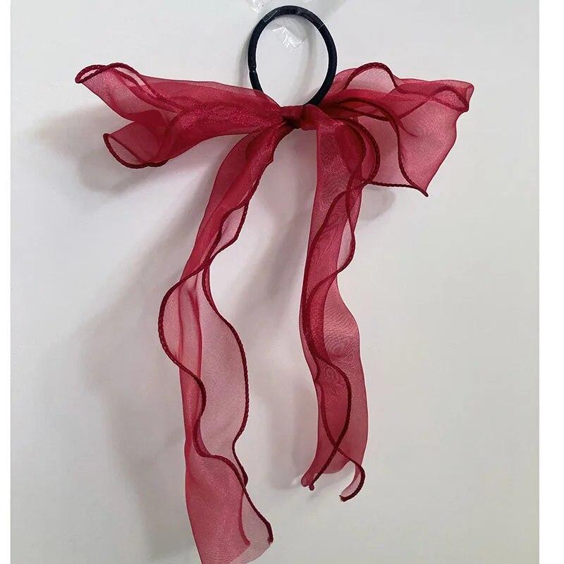 New Korean Bow Ribbon Elastic Hair Bands Women Elegant Hair Rope Elastic Ring Ties Headwear Girls Hair Accessories