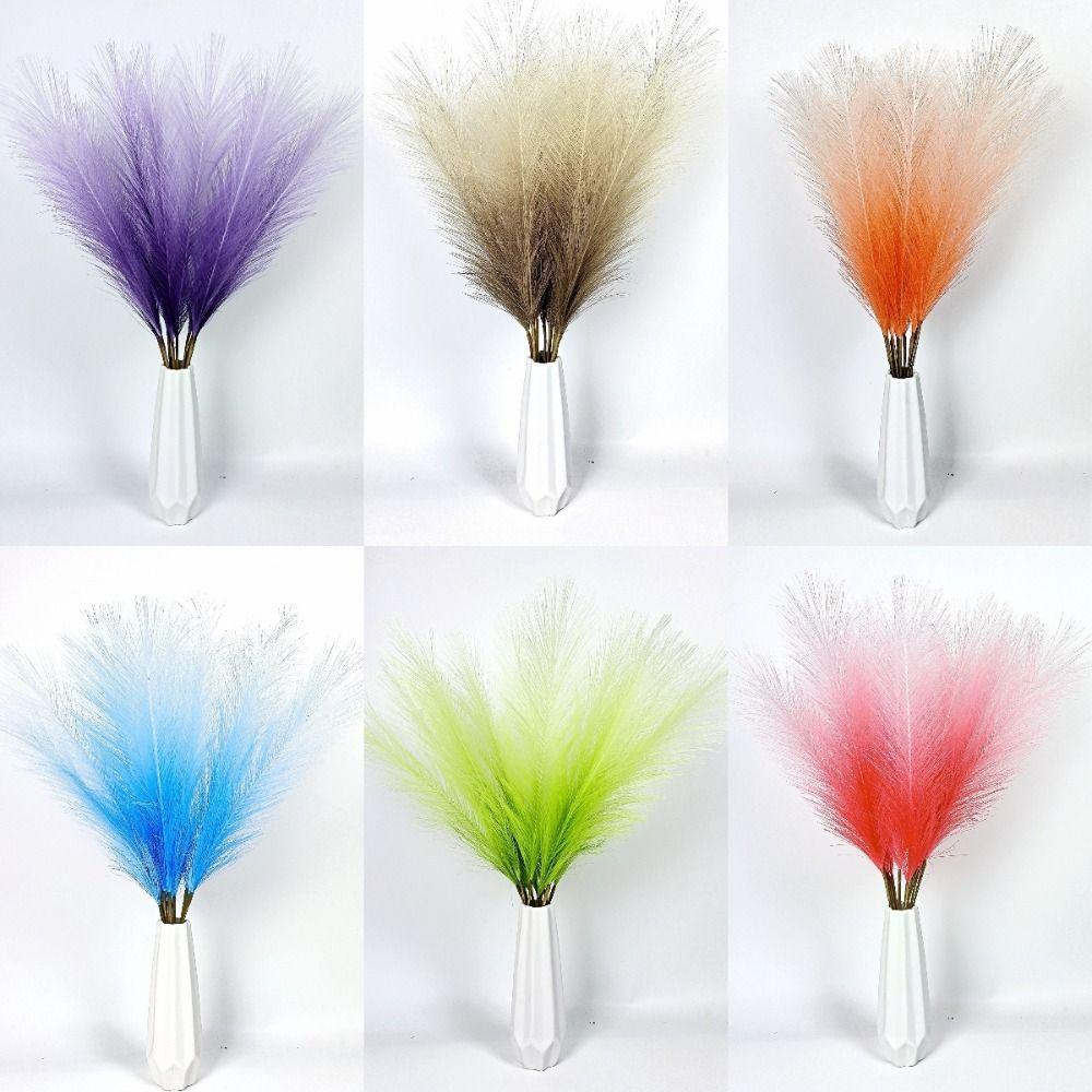 10PCS/55cm Fluffy Pampas Grass Gradient Color Fake Plant Reed  Christmas Festival Decor