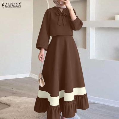 Blusa de Manga Comprida Feminina e Saias Longas Conjuntos de Fato de Duas Peças Casuais