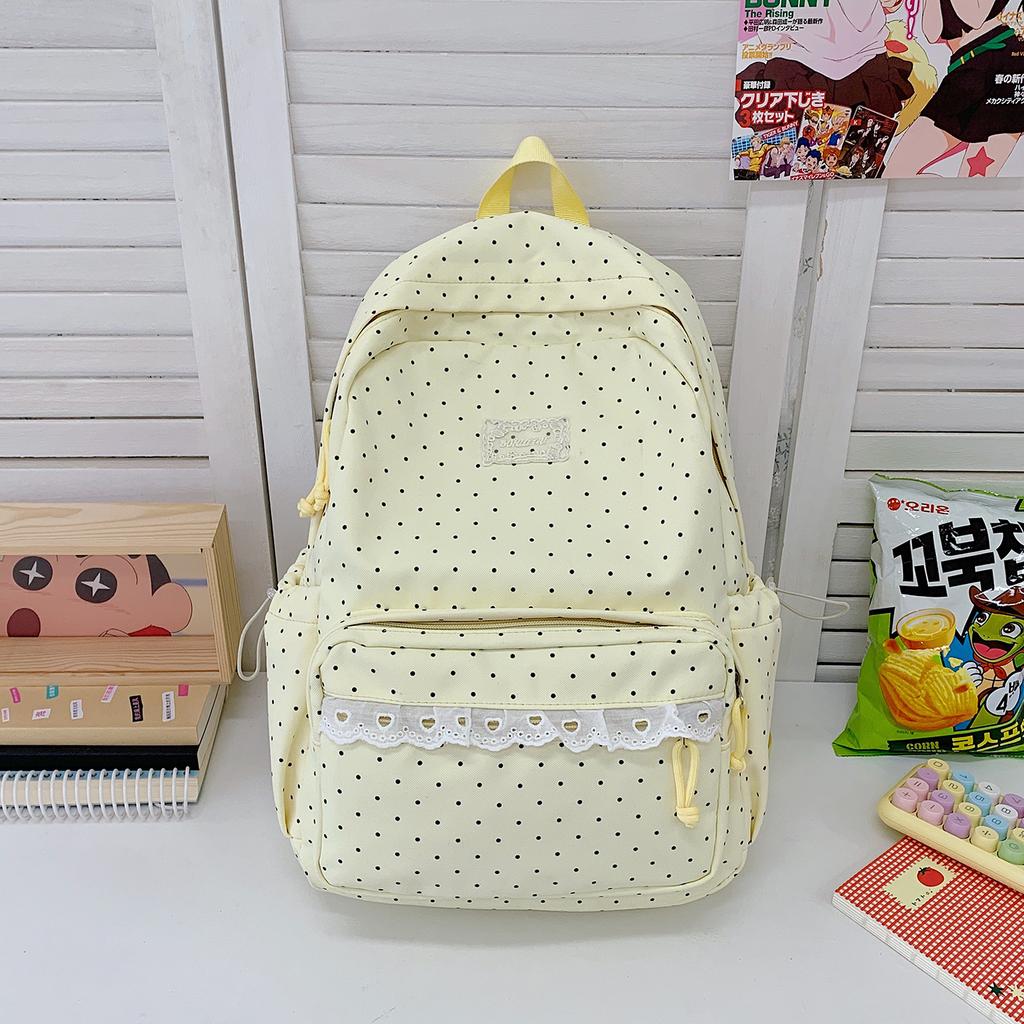 Schoolbag new high-value sweet student schoolbag polka dot lace casual backpack large capacity lightweight backpack