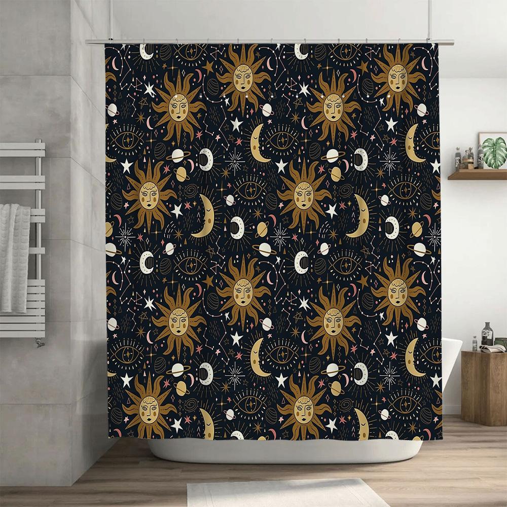 Boho Duschvorhang Himmlisches Dekor Mond Sterne Hexen Ästhetik Wandteppich Badezimmer Set Vintage Mystische Heimdekoration Wandbehang