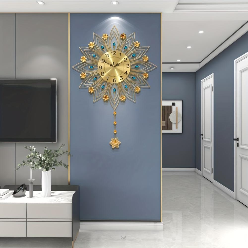 Luxury Golden European‑Style Wall Clock,Fashion Creative Hanging Clock,Wall‑Mounted Timepiece For Living Room,Bedroom Home Decor (Battery Not Included