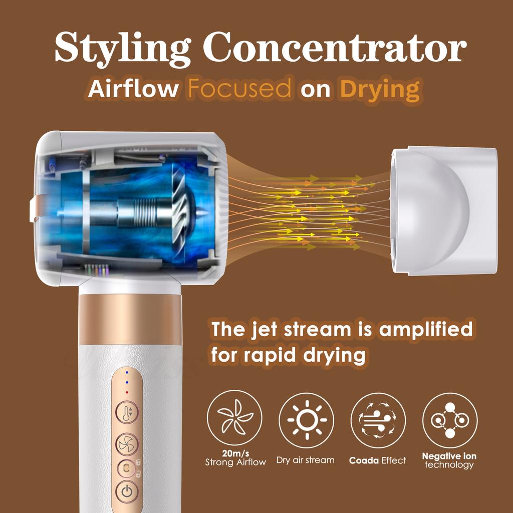 Professional Detachable Interchangeable Ionic 1400W 3-Speed Electric Hair Styler Set Straightening Drying Hot Air Brush