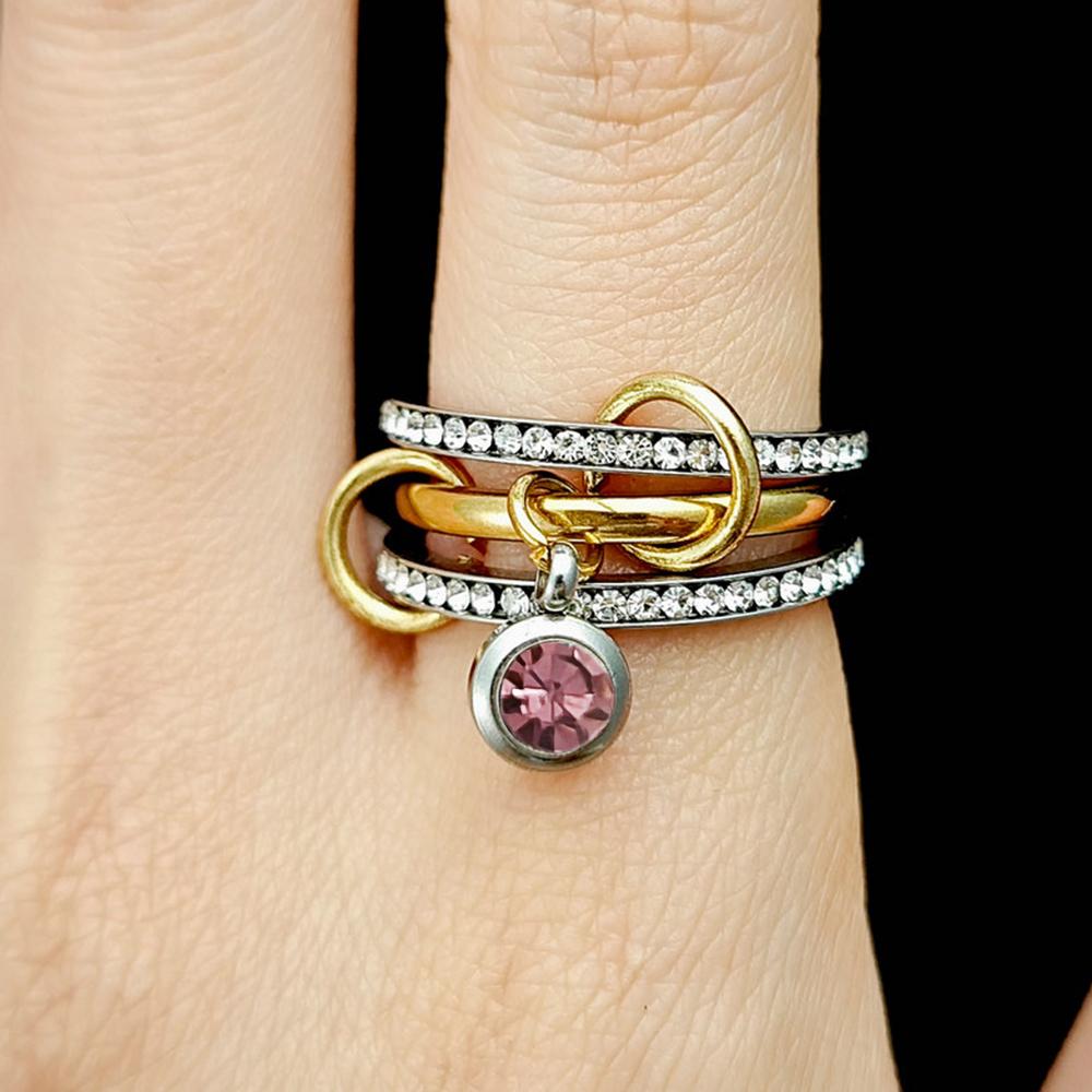 INS Trendy 12 Color Birthstone Charm Rings Stack Set Minimalist CZ Pendant Spinelli Ring For Women Girls Stainless Steel Jewelry