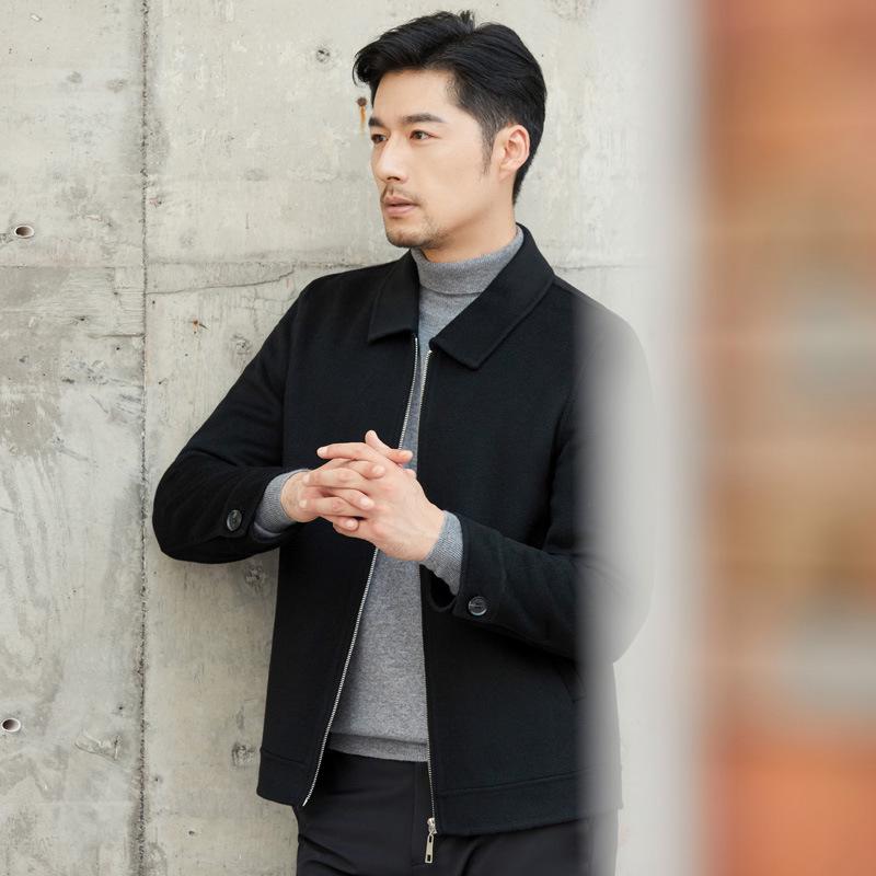Men's Double-Sided Cashmere Tweed Coat: 100% Wool, Short Lapel, Autumn/Winter Business Jacket