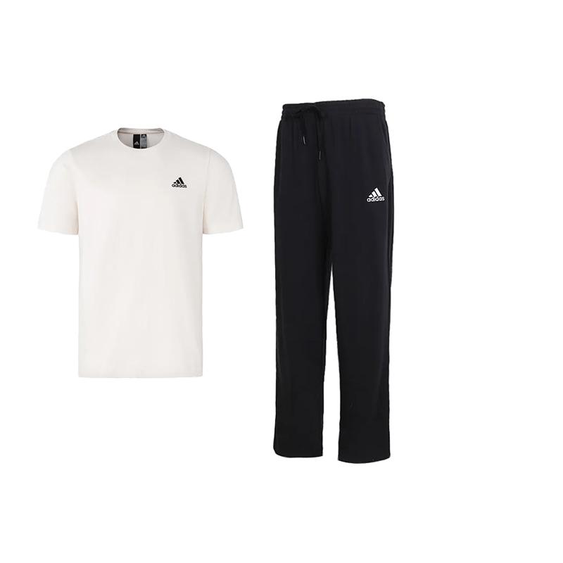 

Adidas Solid Color Small Logo Round Neck Short Sleeve Top With Drawstring Elastic Waist Long Pants Casual Sports Set Men sets IT4332+GK9273