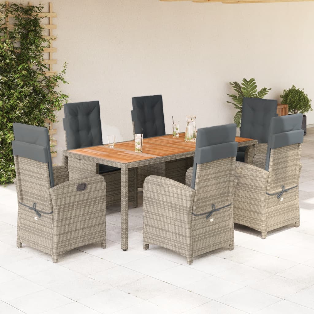 Vidaxl 7-Cz. Gartenmöbel-Set mit Kissen, Grau, PE-Rattan