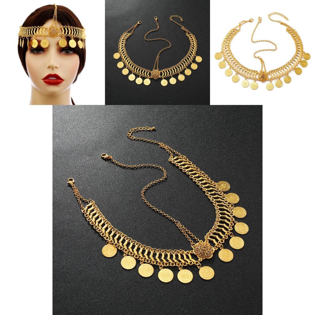 Gemstone Decor Simulation Flower And Circular Tassel Design Headwear Gold