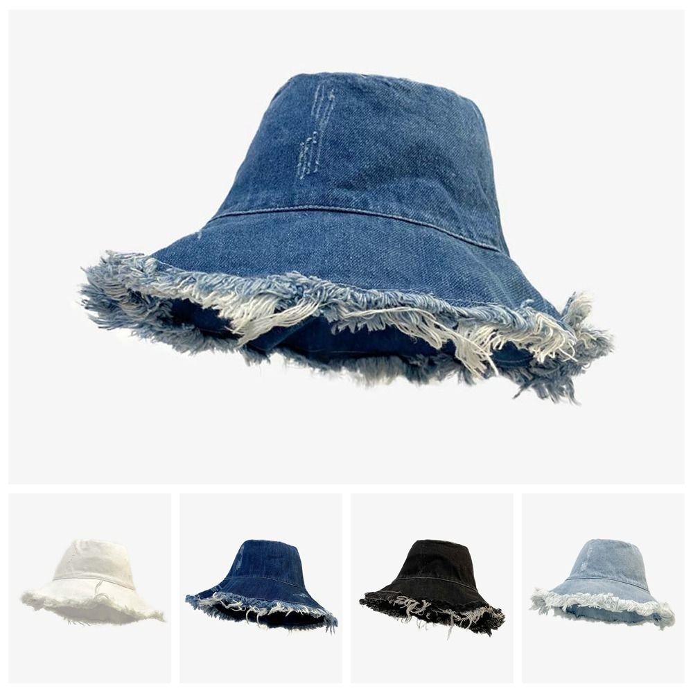 Sunshade Shabby Fisherman Hat Retro Sun Protection Basin Cap Denim Bucket Hats  Spring