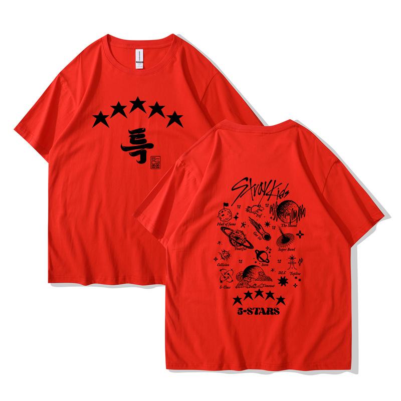 Camiseta de Algodão de Verão Kpop Street Kids 5 estrelas Manga Curta Estética Estampa de Álbum de Música camiseta homens mulheres e crianças peça única