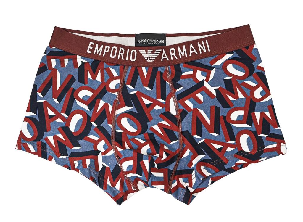 Emporio Armani Men's Boxer Briefs with Logo Print, Size L, Brown and Blue, EM000232, AF10794, FB111, Made In Italy [Parallel Import]