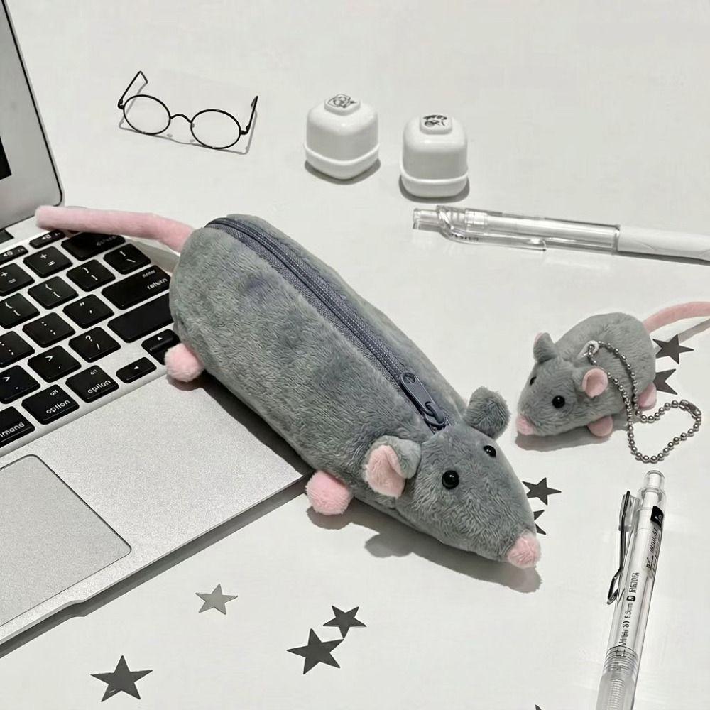 Rat Shape Plush Pencil Case Plush Cartoon Mouse Bag Stationery Storage Bag Student Gift