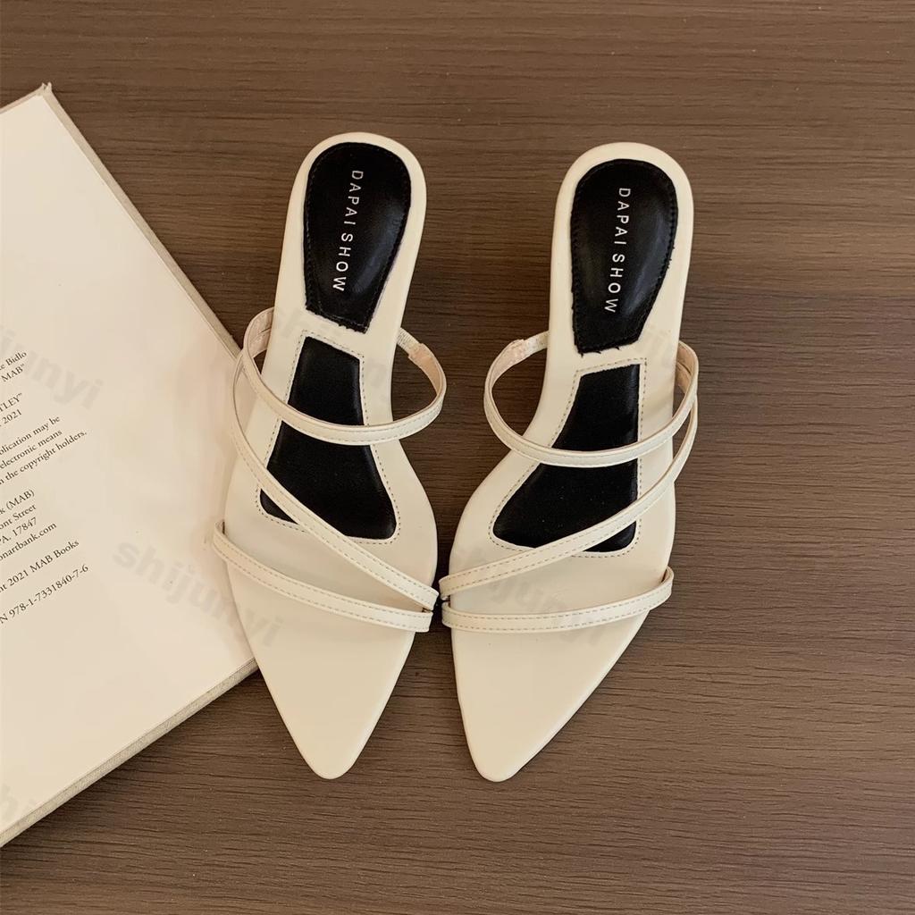 Fashion French Style Pointed Open Toes Hollow Wedge Sandals for Women's Summer 2025 New Thin Heeled Fashion Elegant Comfortable Slippers