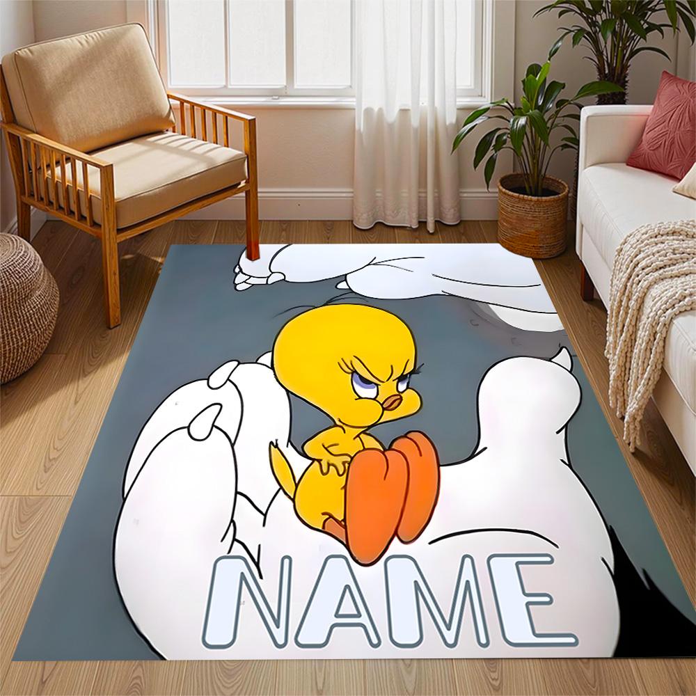 Looney Tweety Clouds Customize Your Name Area Rug Suitable for Game Room Outdoor Kitchen Balcony Anti-slip Rug Decorate Offices Wedding Party Gift