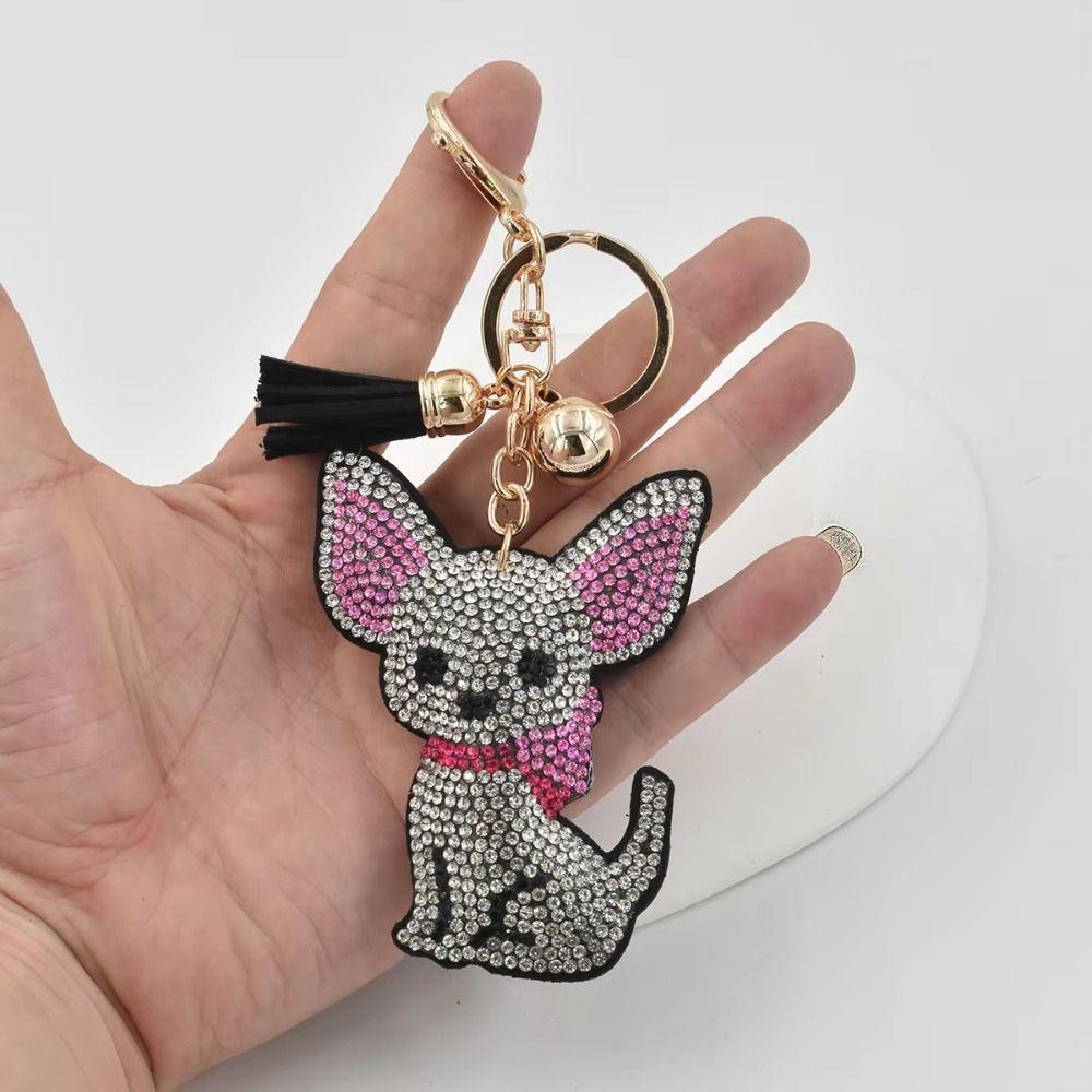Bag Pendant Dog Keyring Cute Animals Crystal Keychain Girl Friend Chihuahua Keychain  Women Girls