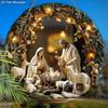 Nativity Scene Wooden Sign, Jesus Chases The Lost Lamb Round Sign for Front Door Wall Hanging Decor, Ideal Christmas Ornament
