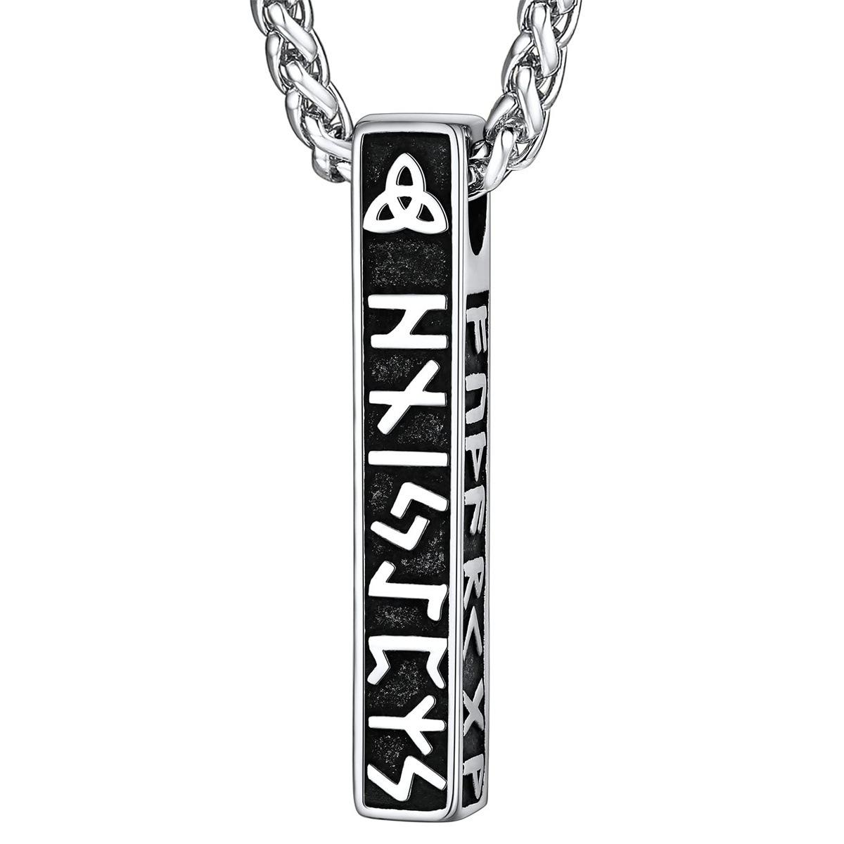 Stainless Steel Viking Rune Pattern Pendant Necklace with Celtic Knot Symbol