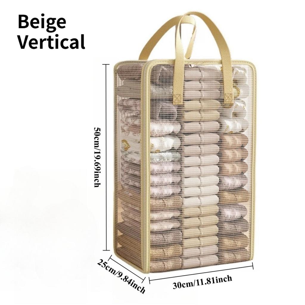 Large Transparent Clothes Storage Bag Breathable Mesh Organizer for Blankets Bedding Foldable Wardrobe Container with Handle