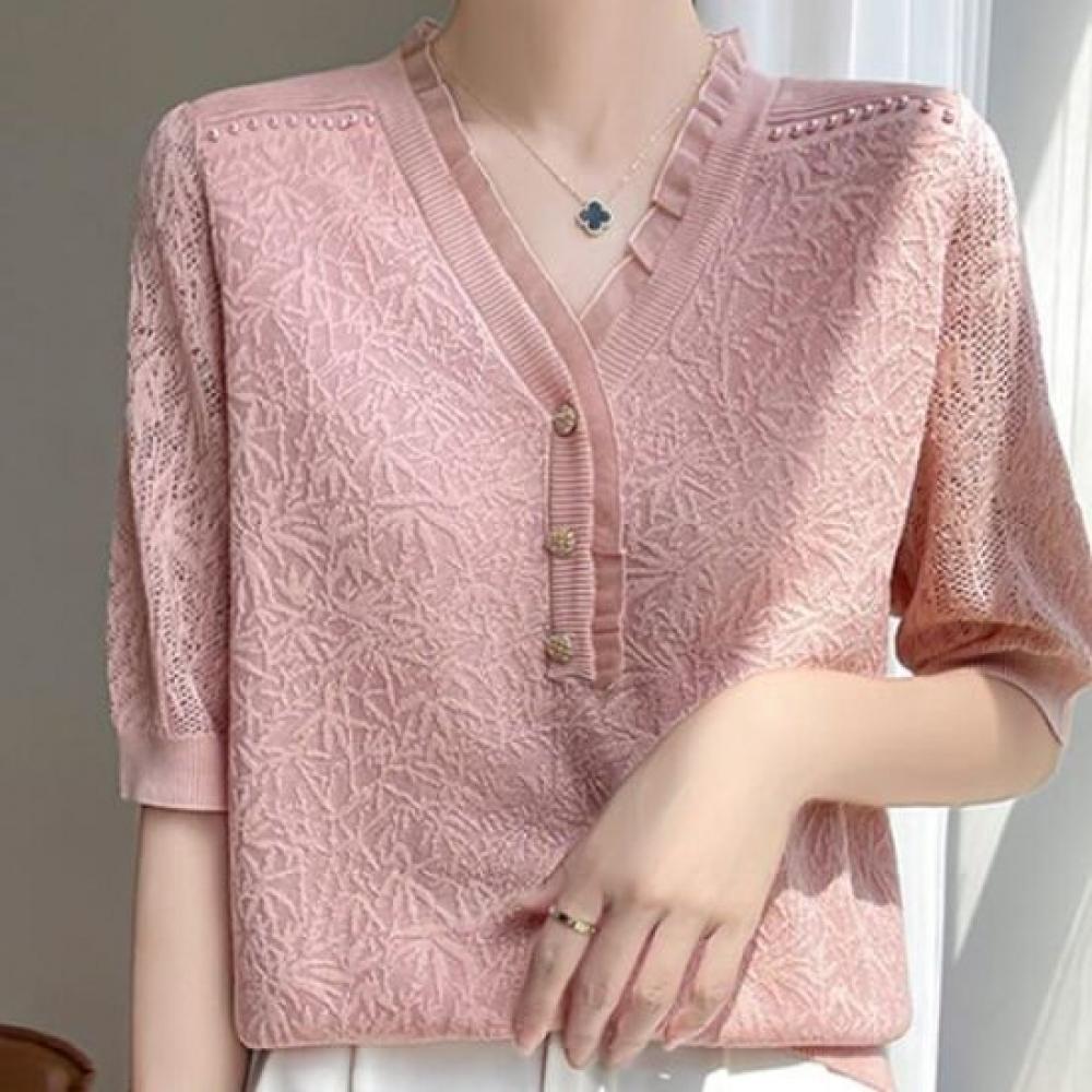 Navava Women Thin Flower Lace Short Sleeve Knit Nk3007