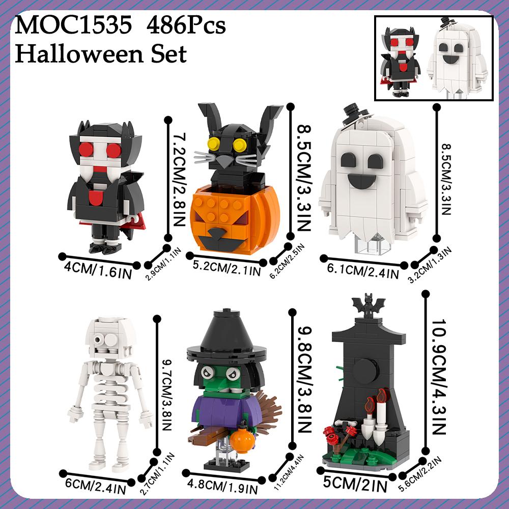 MOC Cadılar Bayramı Tuğla Hayalet Mezarlık Balkabağı Fayton Evi Cadı Uyumlu Yapı Blokları Oyuncakları Çocuklar Yetişkin Arkadaşlar Hediye İçin