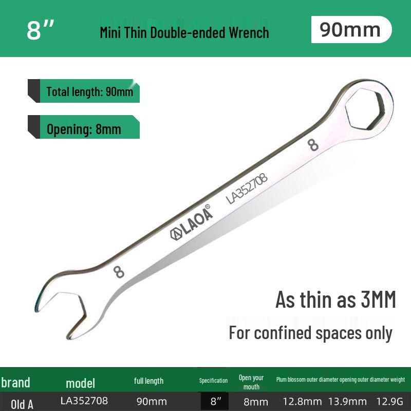 Stainless Steel 3mm Ultra-Thin Open-End/Box-End Double-Headed Mini Combination Wrench Set
