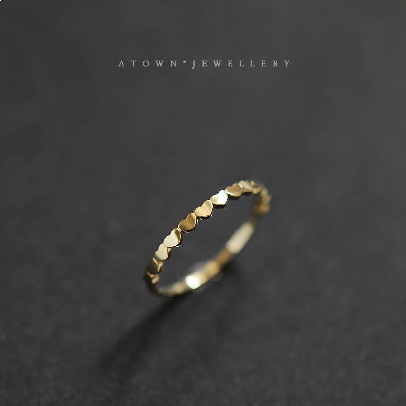 S925 Sterling Silver 14K Gold-Plated Delicate Heart Pinky Ring - Japanese Style Size 15