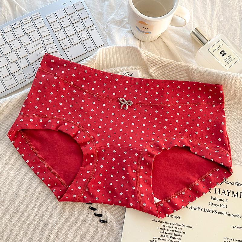 Female Spring and Autumn Vintage Red Pure Cotton 10A Antibacterial Extension Pure Cotton Briefs